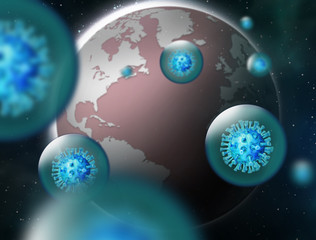 virus, coronavirus covid19 covid-19 on blue background neon, DNA, biological research © SENKI