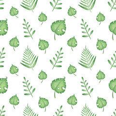 Tropical green leaves seamless pattern