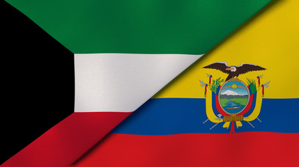 The flags of Kuwait and Ecuador. News, reportage, business background. 3d illustration