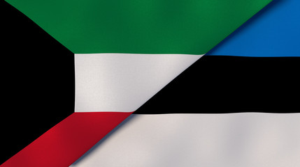 The flags of Kuwait and Estonia. News, reportage, business background. 3d illustration
