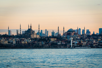 Naklejka premium Skyline of Istanbul with Mosque and Hagia Sofia