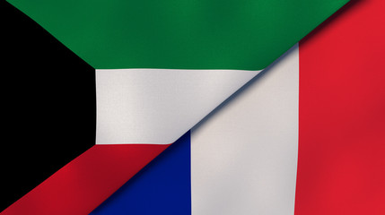 Obraz premium The flags of Kuwait and France. News, reportage, business background. 3d illustration