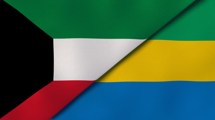 The flags of Kuwait and Gabon. News, reportage, business background. 3d illustration