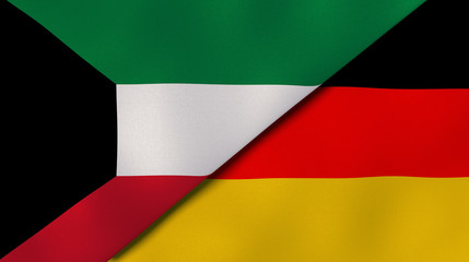 The flags of Kuwait and Germany. News, reportage, business background. 3d illustration
