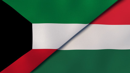 The flags of Kuwait and Hungary. News, reportage, business background. 3d illustration