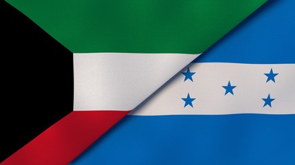 The flags of Kuwait and Honduras. News, reportage, business background. 3d illustration