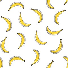 Fototapeta na wymiar Seamless yellow banana pattern design, hand drawn banana pattern template vector