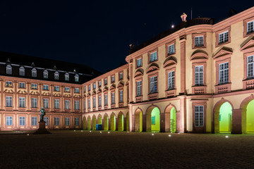 Fototapeta na wymiar Mannheim, 10.04.2020: Castle illumination in Mannheim near the baroque castle in Mannheim in mid-April