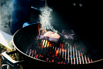 steaks on the hot weber grill