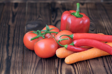 vegetables on the dark wooden background