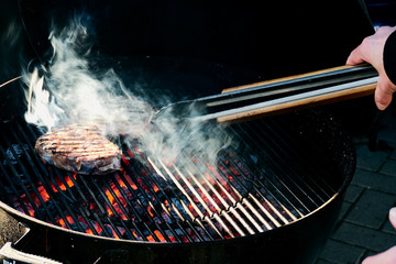steaks on the hot weber grill