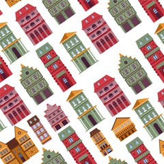 Buildings of old town, antique architecture seamless pattern