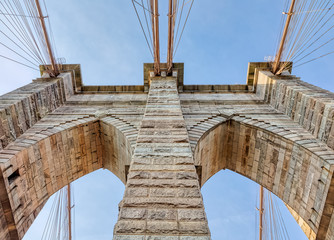 Fototapeta premium Brooklyn Bridge pilon and cables in New York