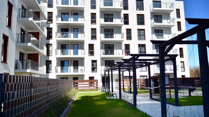 Modern apartment buildings. This is a unique place. Functional, smartly designed. This is an aesthetic space with good energy.