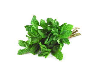 Fresh mint bunch isolated on white background. Spice and medicinal herbs concept.