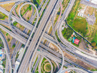 Aerial view elevated city road junction and interchange overpass at  day light