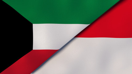 The flags of Kuwait and Monaco. News, reportage, business background. 3d illustration