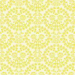 Seamless pattern of small flowers. Damask flower yellow background in vector