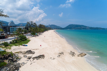 Empty beach at Patong beach Phuket Thailand in May 1 -2020 Beach closed during the Covid-19 Outbreak.
