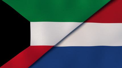 The flags of Kuwait and Netherlands. News, reportage, business background. 3d illustration