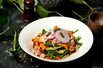 chicken salad with onion, greens, and carrot