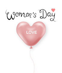 Pink balloons realistic, white background, happy womens day vector illustration