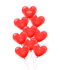 Red balloons realistic, pink background with hearts,happy mother's day vector illustration