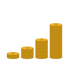 four piles of golden dollar coins increasing