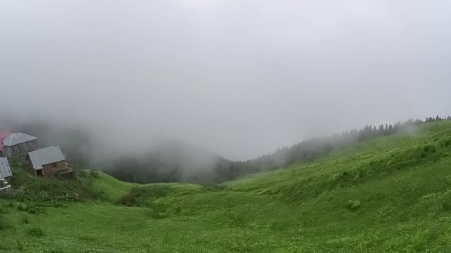 Rize, Turkey - February 2020: Panoramic timelapse view of Gito plateau in blacksea karadeniz region