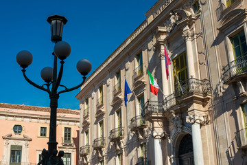Fototapeta na wymiar Italy Flag in Catania city, Italy