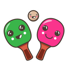 Table tennis rackets boy and girl. Kawaii illustration.