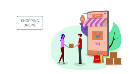 Online delivery service concept, online order tracking, delivery home and office. Modern flat landing page design vector illustration.