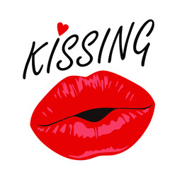 Vector illustration of a red lips and text kissing