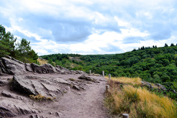 Brittany, France-July 27, 2019: on the heights of the Brocéliande forest, mythological place of Merlin the enchanter, commune of Paimpont.