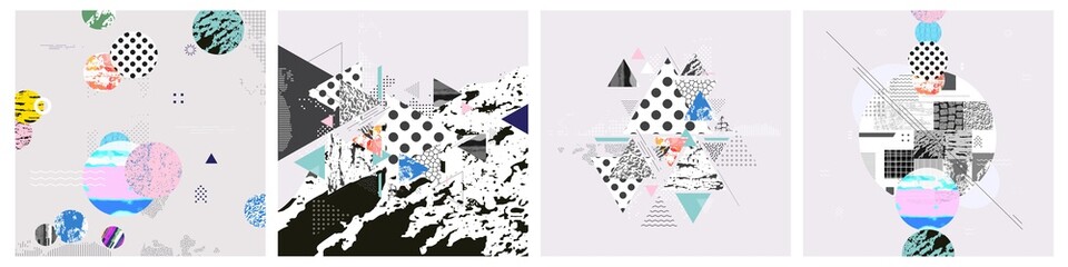 
Different textures and shapes artistic vector illustration collage. Colorful abstract design, creative background for banner, brochure, card, invitation, flyer, placard, poster, report artwork