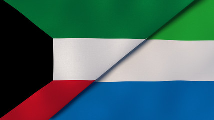 The flags of Kuwait and Sierra Leone. News, reportage, business background. 3d illustration