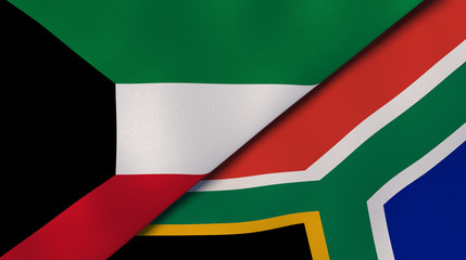 The flags of Kuwait and South Africa. News, reportage, business background. 3d illustration