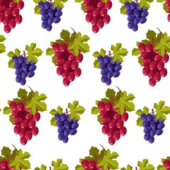 Ripe grapes bunches, seamless pattern of fresh branch