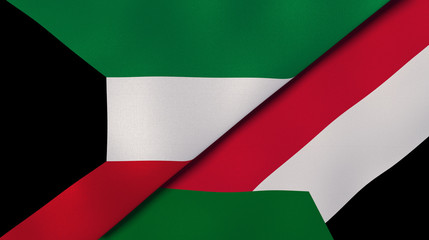 The flags of Kuwait and Sudan. News, reportage, business background. 3d illustration