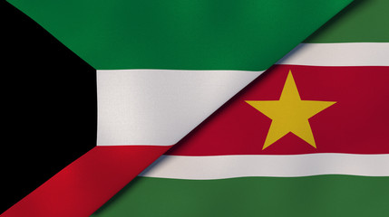 The flags of Kuwait and Suriname. News, reportage, business background. 3d illustration