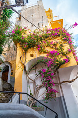 Fototapeta na wymiar Typical narrow street and colorful houses in city of Positano, Amalfi coast