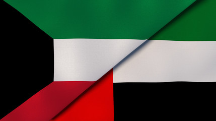 The flags of Kuwait and United Arab Emirates. News, reportage, business background. 3d illustration