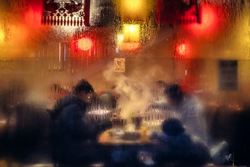 Steamed window of restaurant in Beijing city, China