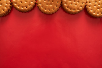 cookies on a red background advertising banner with the ability to insert text