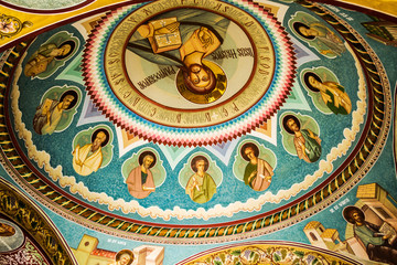Fototapeta na wymiar Icons on the walls of the Brancoveanu monastery