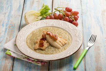 sole fish with fenne cream and grape