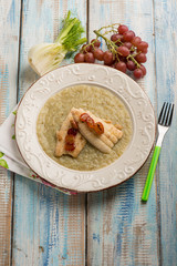 sole fish with fenne cream and grape