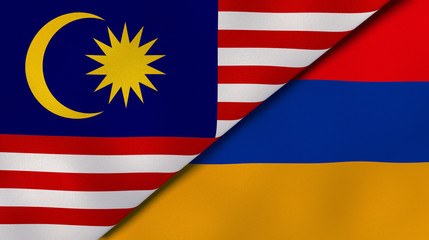The flags of Malaysia and Armenia. News, reportage, business background. 3d illustration