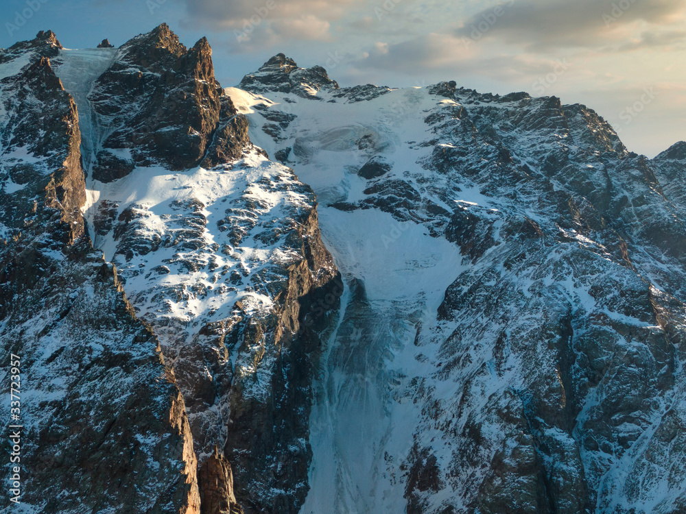 Poster snowy mountains of the caucasus.