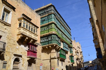Fototapeta na wymiar Traditional colorful balconies, Valletta old town, Malta